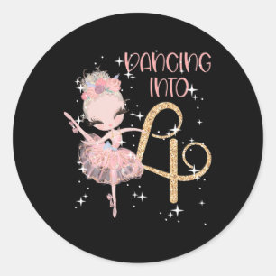 Dancing Into 4th Birthday Girl Ballet Party Dance Classic Round Sticker