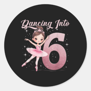 Dancing Into 6 Birthday Party Ballet Girls Classic Round Sticker