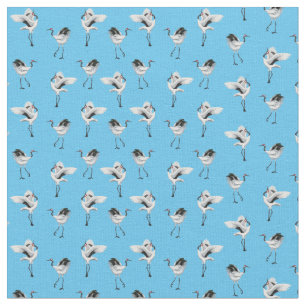 Dancing Japanese Cranes Combed Cotton Fabric