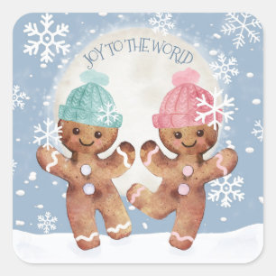Dancing Joy Gingerbread Cookie Snowflake Christmas Square Sticker