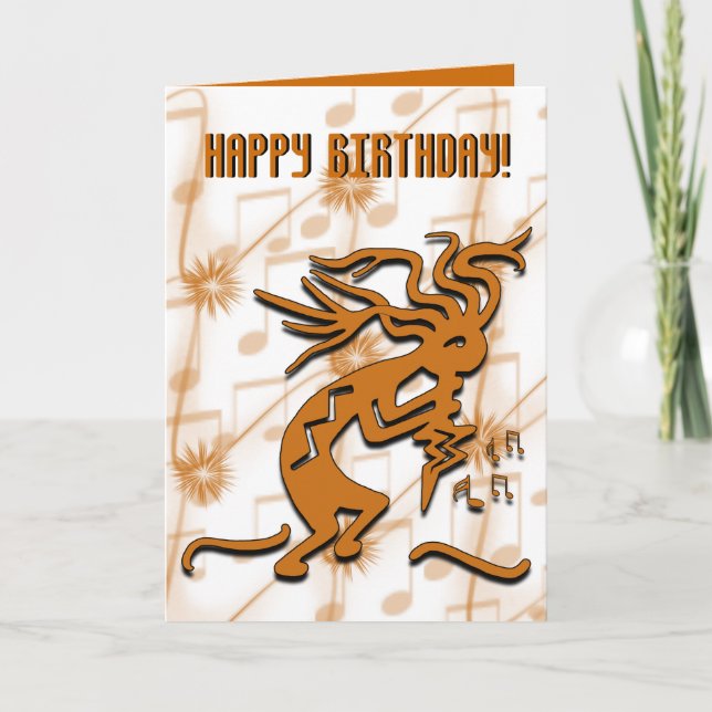 Dancing Kokopelli Musician Happy Birthday Template (Front)