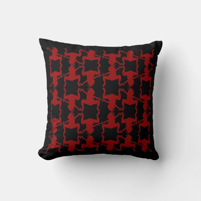 Dancing Kokopelli Pattern Red & Black Cushion (Front)
