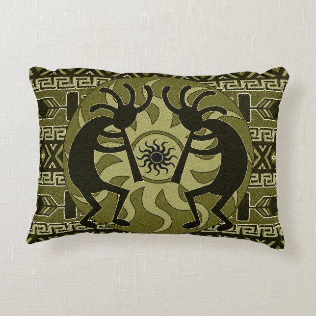 Dancing Kokopelli Southwest Aztec Pattern Decorative Cushion (Back)