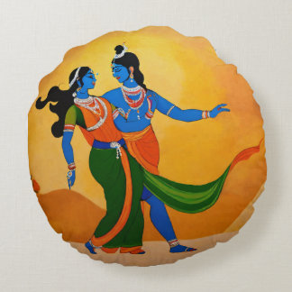 dancing krishna radha round cushion