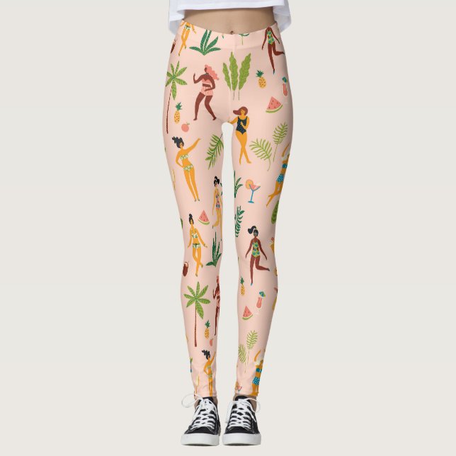 Dancing ladies, palm leaves pattern. leggings (Front)