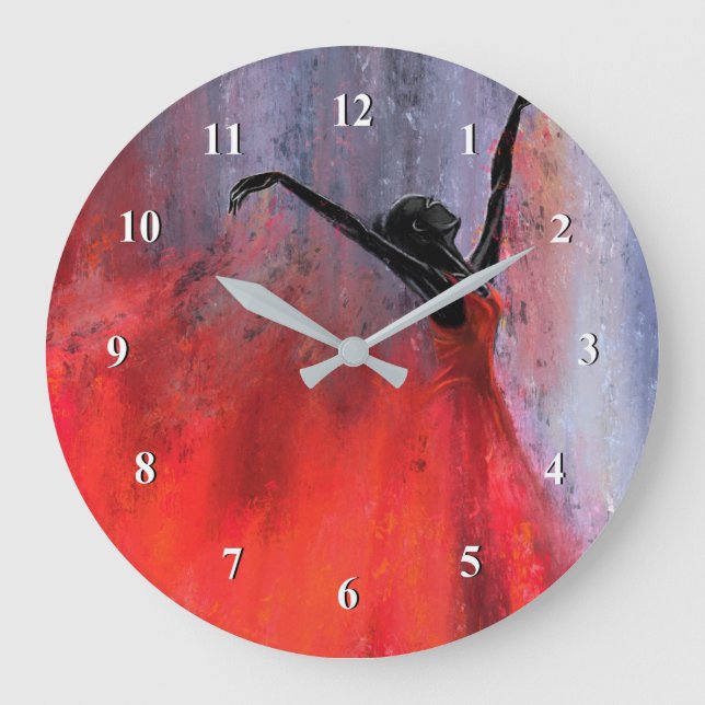 Dancing Lady in Red - Abstract Original Painting  Large Clock (Front)