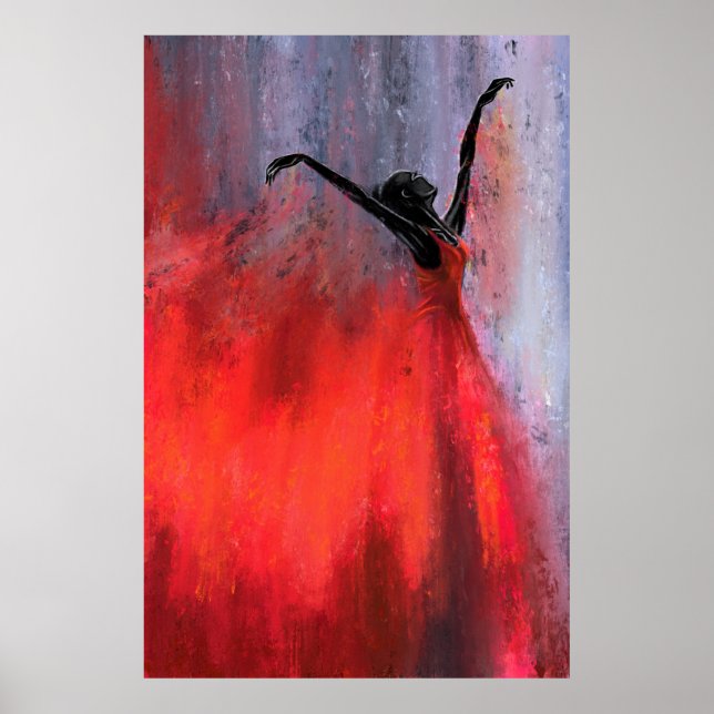 Dancing Lady in Red - Abstract Original Painting  Poster (Front)