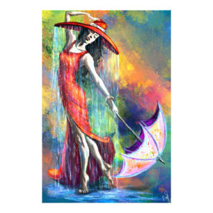 Dancing Lady In Red with Umbrella Poster