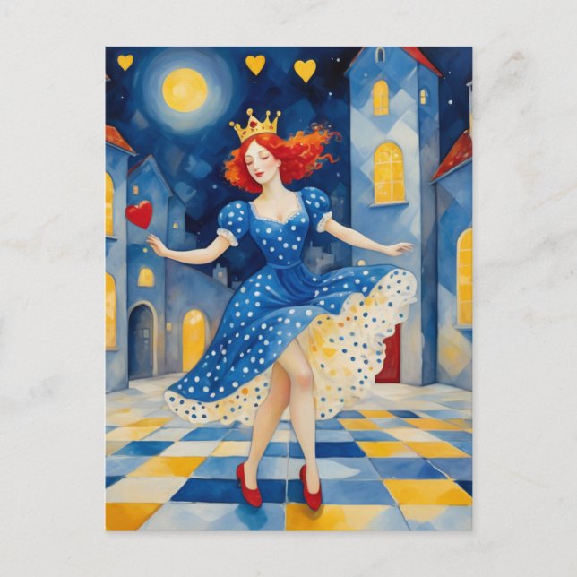 Dancing Lady With Red Hair Blue Dress Gold Crown Postcard (Front)