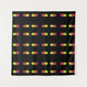 DANCING LEAF DESIGN ON BLACK TAPESTRY