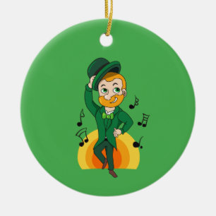 Dancing leprechaun, St. Patrick's Day cartoon  Ceramic Tree Decoration