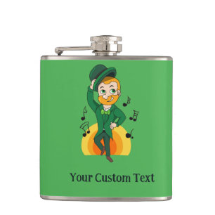 Dancing leprechaun, St. Patrick's Day cartoon  Hip Flask