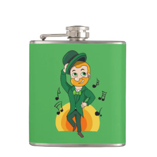 Dancing leprechaun, St. Patrick's Day cartoon  Hip Flask