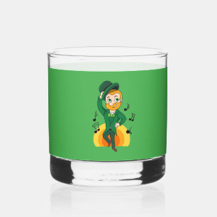 Dancing leprechaun, St. Patrick's Day cartoon Whiskey Glass