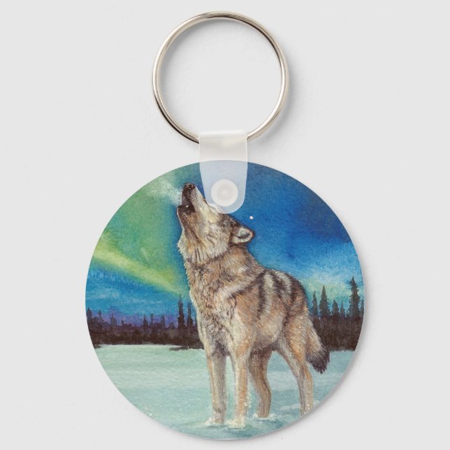 Dancing Lights howling wolf keychain (Front)