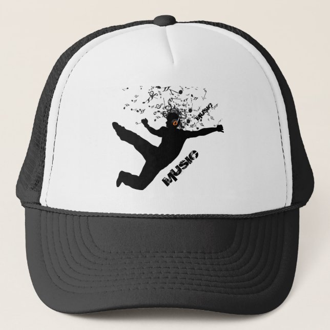 Dancing Man, Black Silhouette Music Concept Design Trucker Hat (Front)