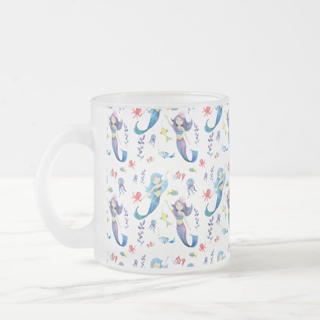 Dancing mermaids frosted glass coffee mug (Left)