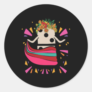 Dancing Mexican Train Domino Tile Flowers Funny Ga Classic Round Sticker