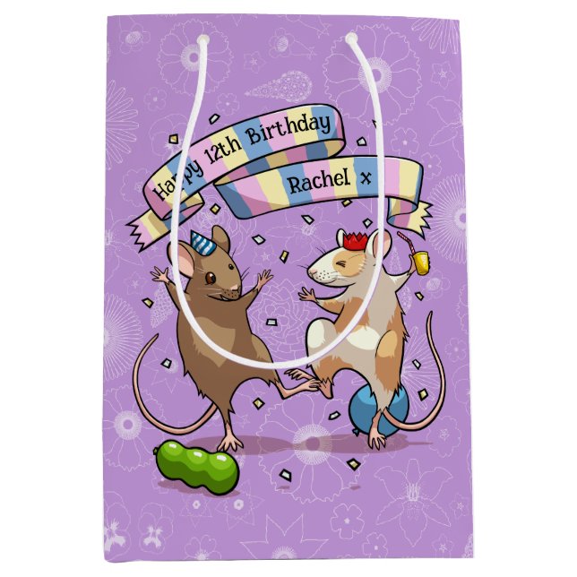 Dancing Mice Add The Name Happy Birthday Party Medium Gift Bag (Front)