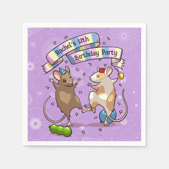 Dancing Mice Add The Name Happy Birthday Party Napkin (Front)