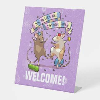 Dancing Mice Name & Age Birthday Party Welcome Pedestal Sign