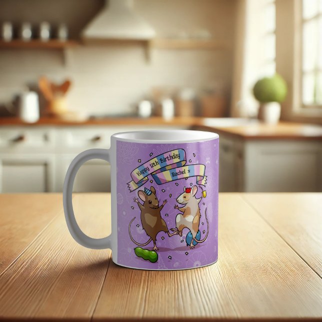 Dancing Mice Name & Age Happy Birthday Party Coffee Mug (Creator Uploaded)