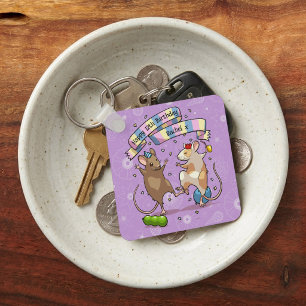 Dancing Mice Name & Age Happy Birthday Party Key Ring