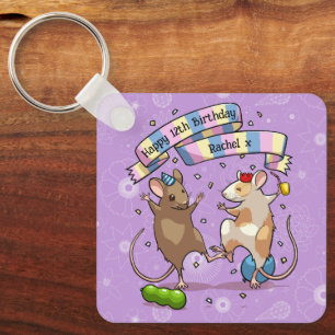 Dancing Mice Name & Age Happy Birthday Party Key Ring