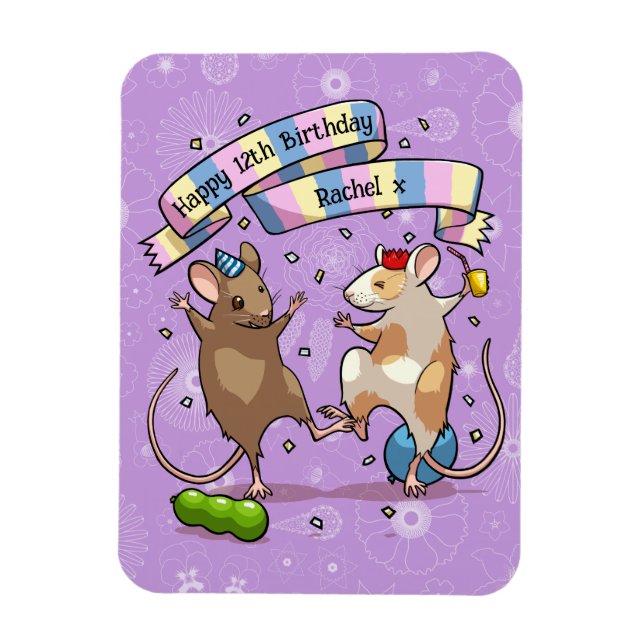 Dancing Mice Name & Age Happy Birthday Party Magnet (Vertical)