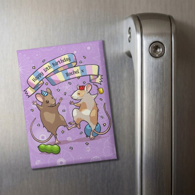 Dancing Mice Name & Age Happy Birthday Party Magnet (Creator Uploaded)