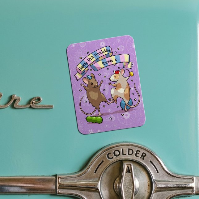 Dancing Mice Name & Age Happy Birthday Party Magnet (Creator Uploaded)