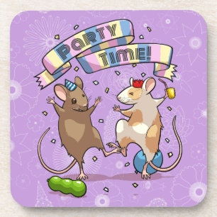 Dancing Mice Party Time Banner Confetti & Balloons Coaster