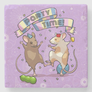 Dancing Mice Party Time Banner Confetti & Balloons Stone Coaster