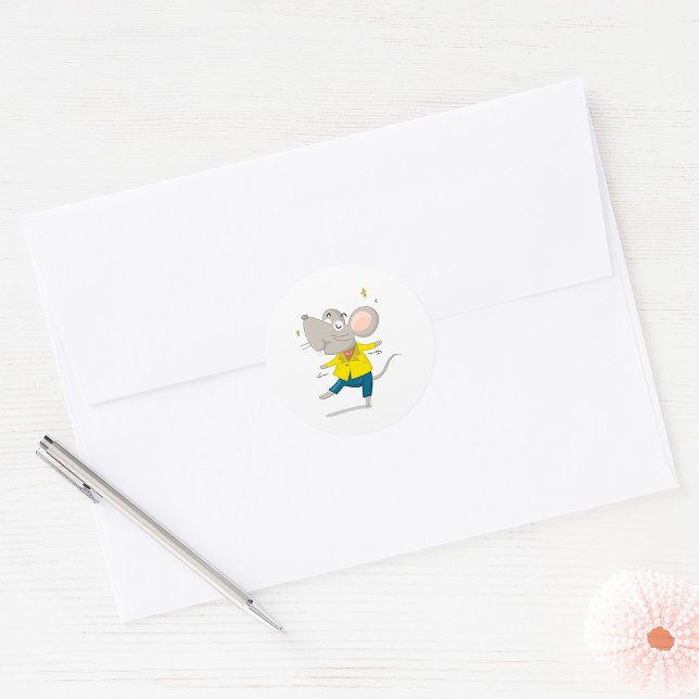Dancing Mouse In Yellow Classic Round Sticker (Creator Uploaded)