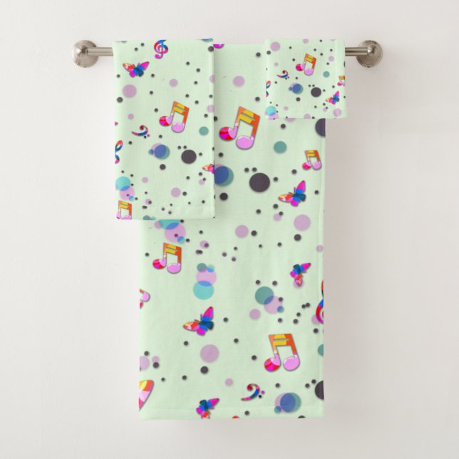 Dancing Music of Colours on Green Bath Towel Set (Insitu)