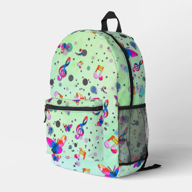 Dancing Music of Colours on Green Printed Backpack (Back Corner Right)