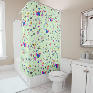 Dancing Music of Colours on Green Shower Curtain