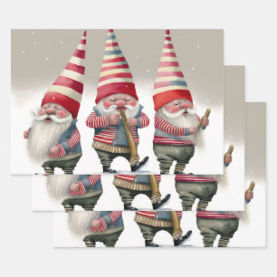 Dancing Musical Christmas Gnomes Wrapping Paper Sheet
