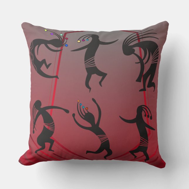 Dancing Native American Kokopelli Throw Pillow (Front)