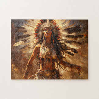 Dancing Native American Woman in Headdress Jigsaw Puzzle