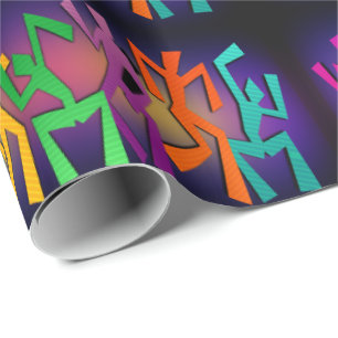 Dancing Neon Colour Stick People Wrapping Paper