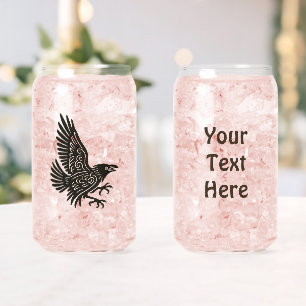 Dancing Norse Raven Can Glass