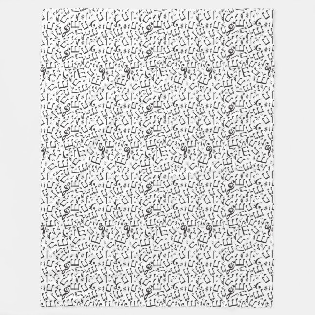 Dancing Notes in Black & White Fleece Blanket (Front)