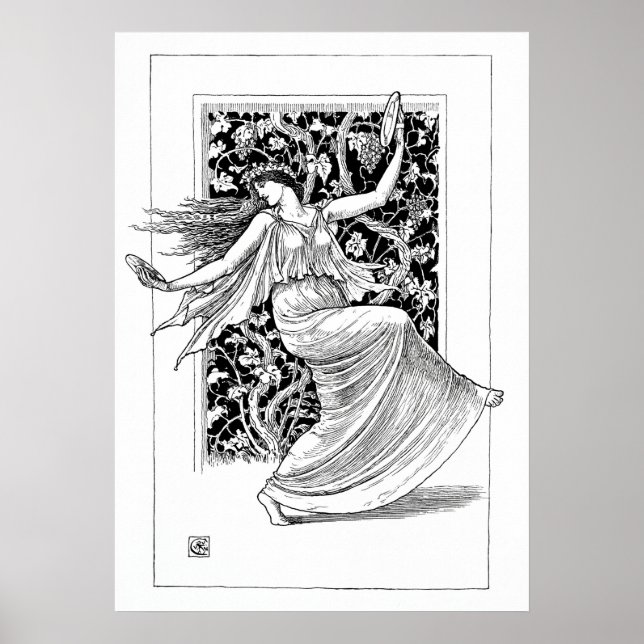 Dancing Nymph - Black and White Vintage Art Poster (Front)