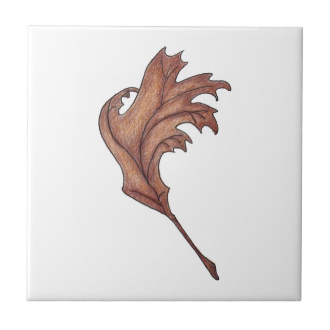 Dancing Oak Leaf Brown Ochre Tile (Front)