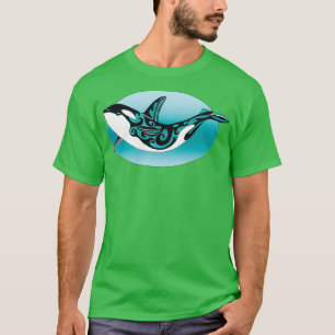 Dancing Orca Killer Whale Teal Black Ink Tattoo Tr T-Shirt