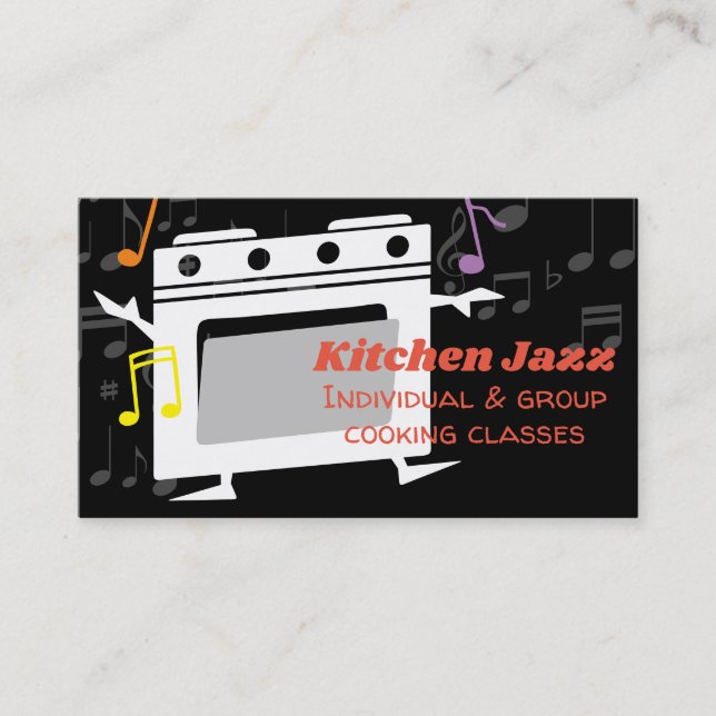 Dancing oven stove cooking class chef catering business card (Front)