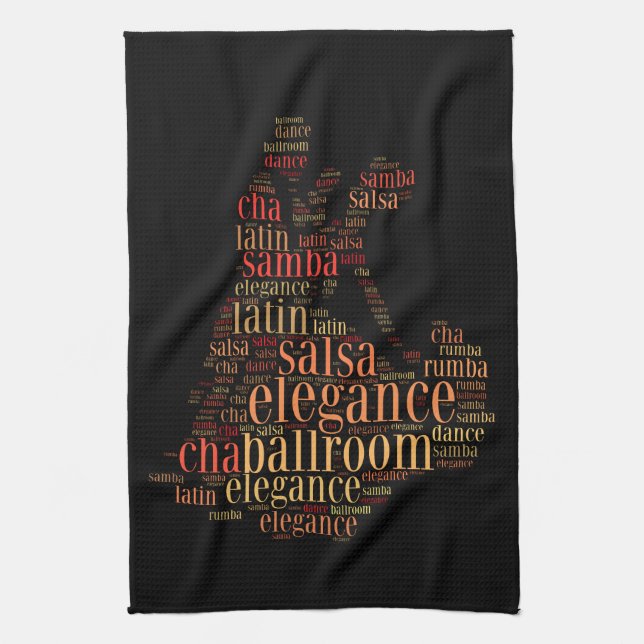 Dancing pair as words cloud design tea towel (Vertical)