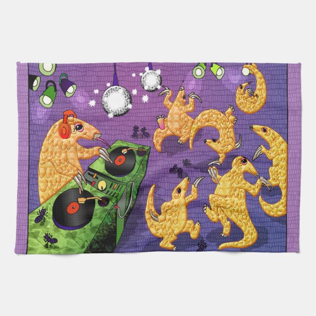 Dancing pangolins tea towel (Horizontal)