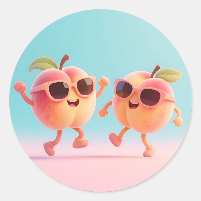 Dancing Peaches Sunglasses Classic Round Sticker (Front)
